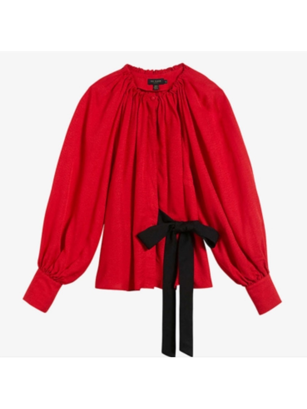 Ted Baker London Red Balloon-Sleeve Blouse with Black Waist Tie